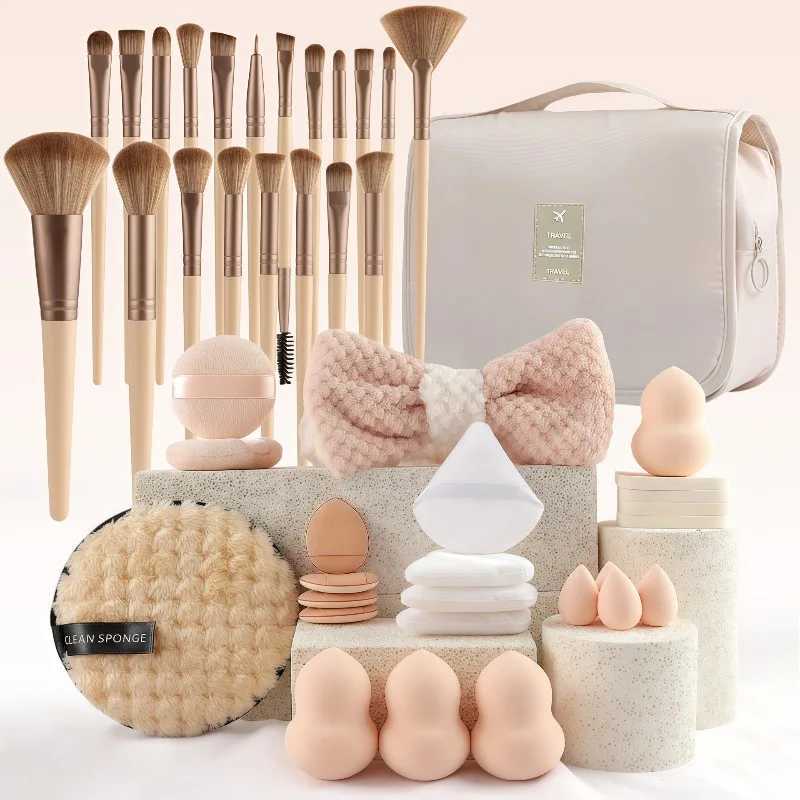 44 piece beige small fragrance style large capacity makeup brush set handheld toiletry storage bag portable for going out C251122
