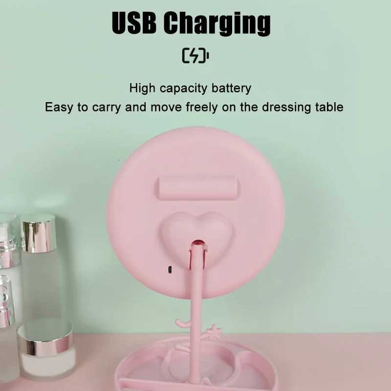Led Makeup Mirror With Stand Design Charging Bench Makeup Mirror Ins Girls Makeup Mirror Small Portable Mirror M251122