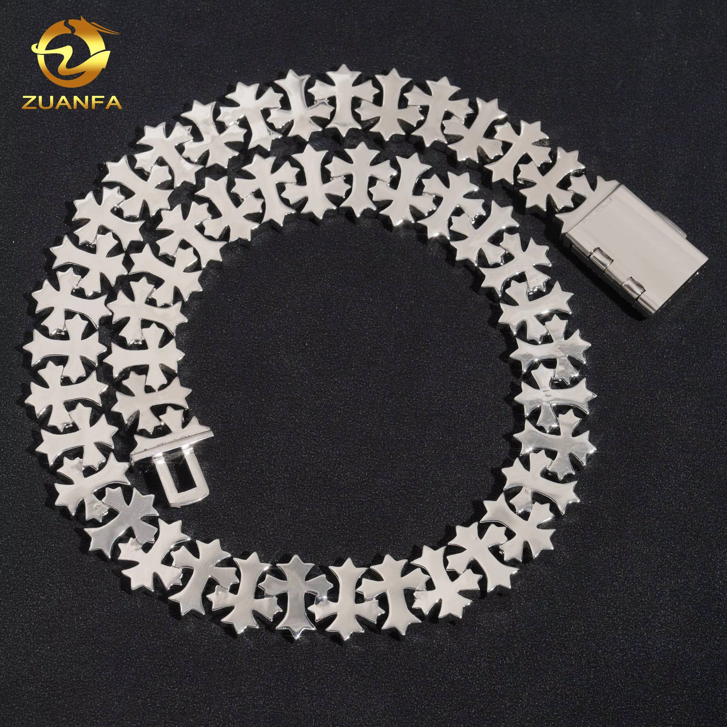 Zuanfa Jewelry Solid 925 Silver 18MM Pass Diamond Tester Iced Out Cross Charm Moissanite Chain for Men