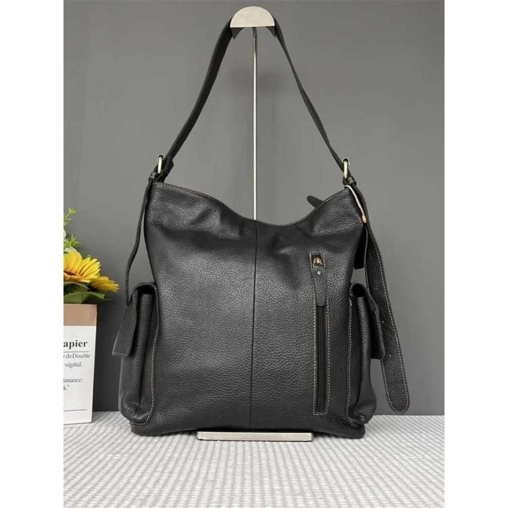 Punk Style Women Genuine Leather Multiple Pockets Motorcycle Solid Color Casual Single Shoulder Bag Female Crossbody Bags Bag