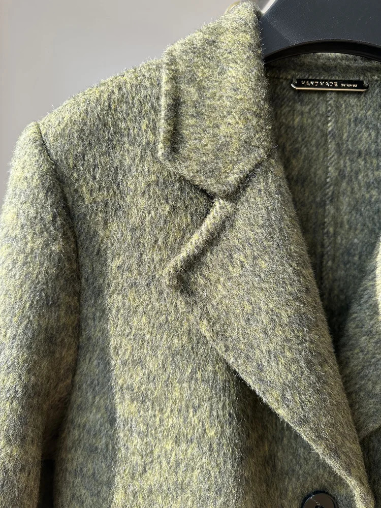 Autumn Winter Casual Doublesided Wool Coat Short Female Fashion Loose Mulberry Silk Woolen Lapel Laceup Warm Women 251112