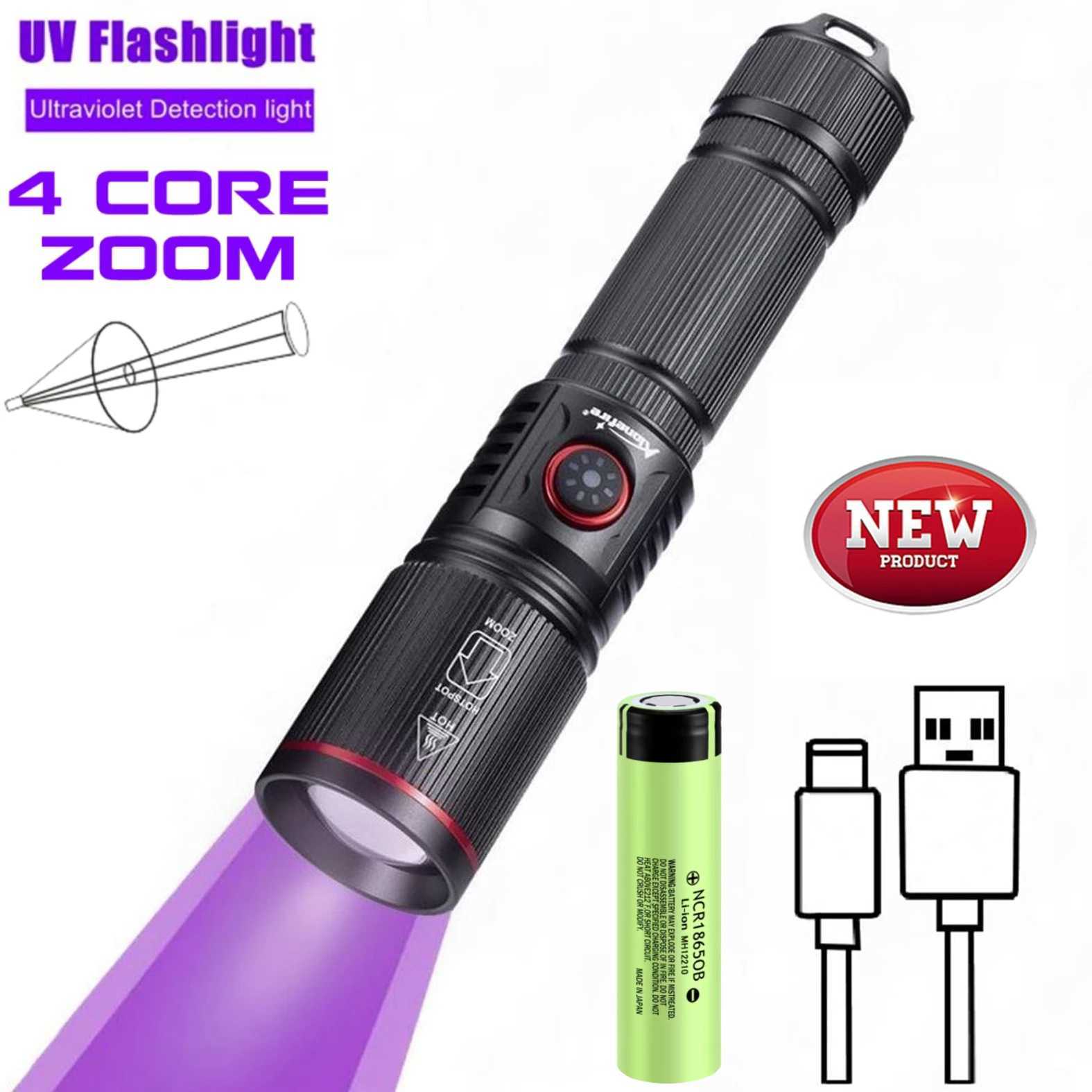 395/365nm Zoom UV Flashlight Type-C Charging Blacklight Curing Cat Tinea Pet Urine Stain Marker Leakage Ore Money Scorpion Light C251122