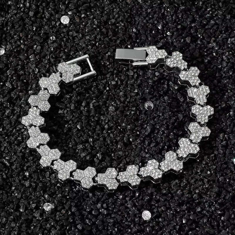 Fashion Triple Round Set Women's Jewelry Iced Rhinestone Cluster Bracelet Necklace