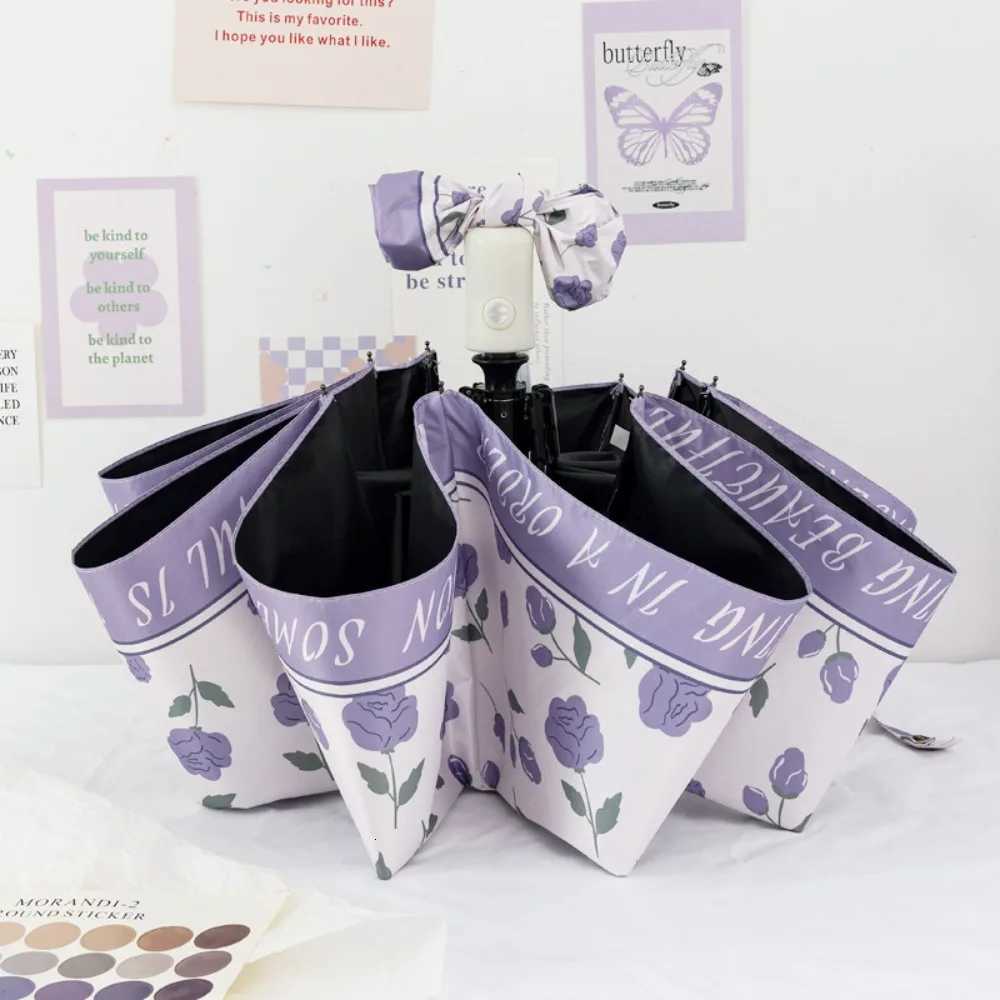 Fresh Flowers Automatic Umbrella UV Protection Sunny Rain Use Sun Umbrella Waterproof Foldable Floral Umbrella Home SuppliesM251122