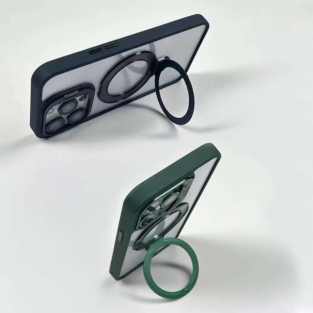 Metal Bracket Transparent Acrylic Magnetic Phone Case for IPhone 16 With Lens Stand Protection Cover