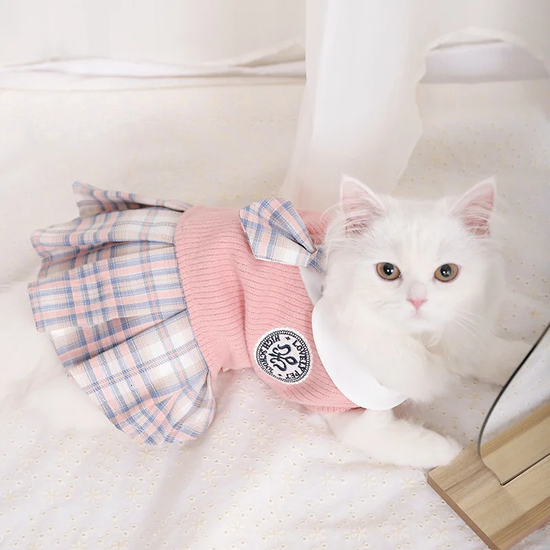JK Sweater Dresses Pet School Uniform Puppy Spring Autumn Outfit Soft Knitted Skirt Shirts for Cat Rabbit Small Medium Dogs 251105 H260129