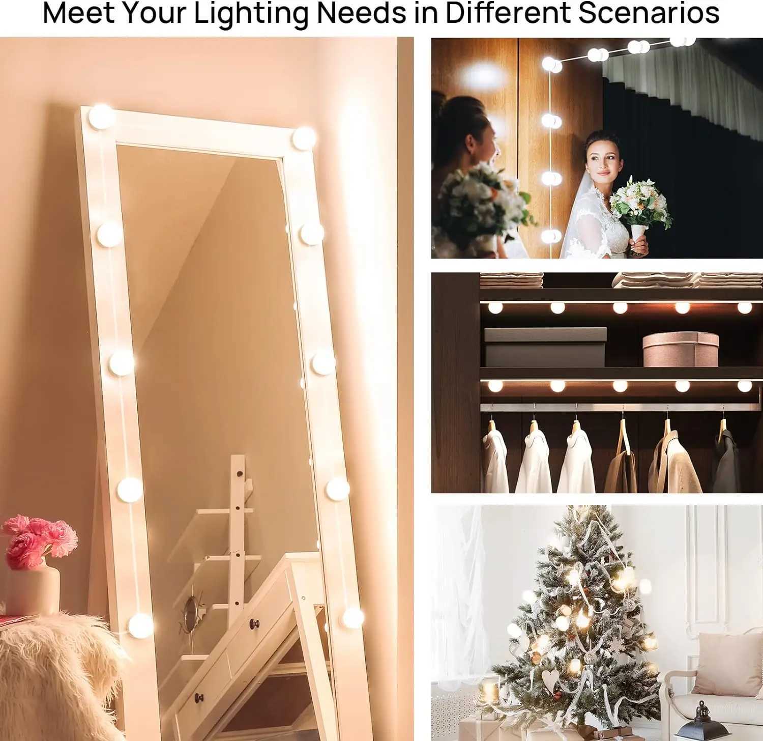 LED Vanity USB Makeup Light for Mirror with 10 Dimmable Bulbs Three Color Changes Adjustable Angle for Bathroom Table Bedroom M251122