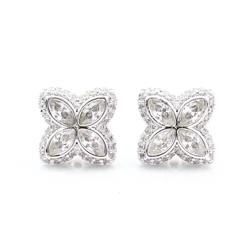 Wholesale Marquise Ear Studs Vvs Moissanite Iced Out Diamond Hip Hop Jewelry 925 Silver Clover Stud Earrings