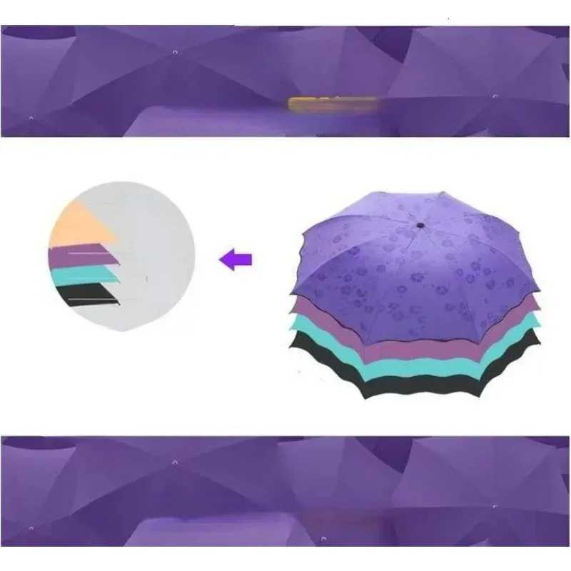 Encountering Water Flowering Umbrellas Handheld Parasol Frame Rain Travel Umbrella 3 Fold UV Protect Color Changing UmbrellaM251122