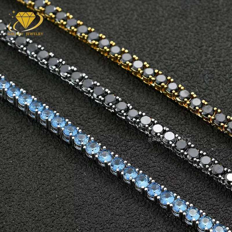 Zhen Tong Tester Black Silicon Stone Men's Tennis Chain 1 Row Iced Out 3-5mm Gold Sier Plated Bracelet Necklace