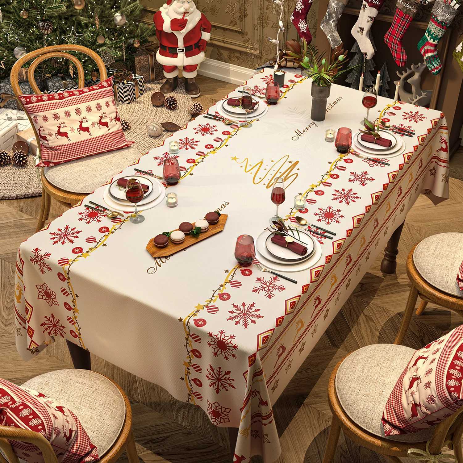 Christmas PVC Waterproof Tablecloth Snowman Xmas Tree Tablecloth for Table Decor Winter Snowflakes Kitchen Dining Table Cloth C251122