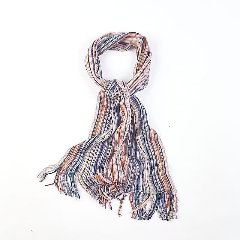 T533 Korean version of the tassel wool scarf autumn and winter new striped retro men and women knitted warm neck scarf