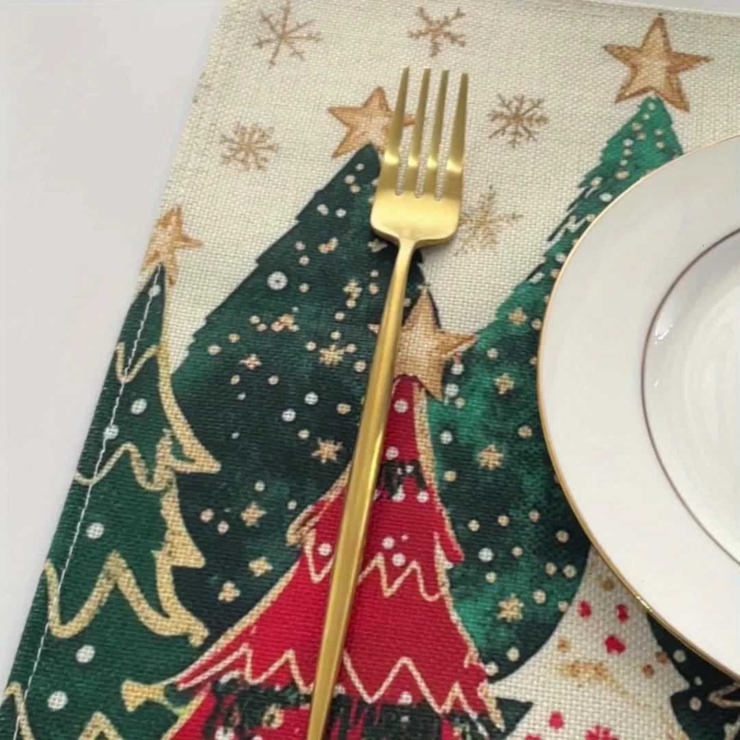 VIKAMA 4/6/8/10Pcs Christmas Tree Printed Placemats Washable Kitchen Table Mats Christmas Decorative Placemats C251122