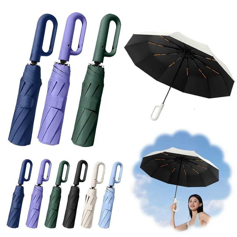 Ring Buckle Design 10 Rib Fully Automatic Umbrella For Men Small Compact Folding Womens Sunshade Double UmbrellaM251122