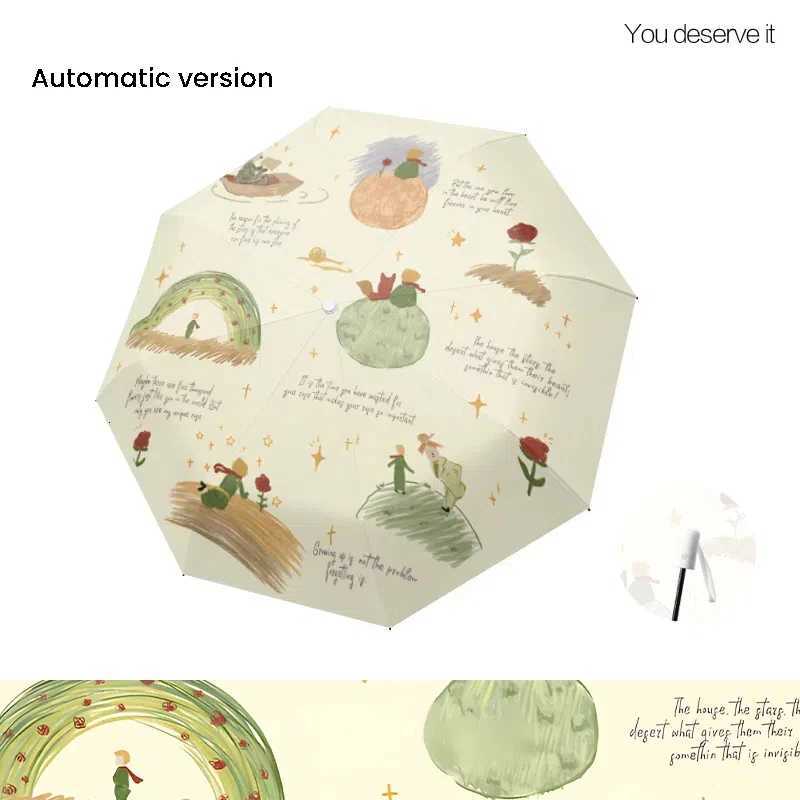 Rose Prince Umbrella Sunscreen UV Protection Folding Sunshade Automatic Three-Fold Eight-Rib Dual-Use for Sunny And Rainy DaysM251122