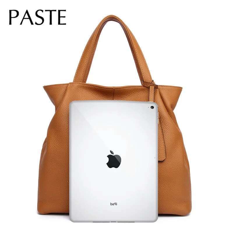 Simple Top Quality Tote Bag Grey Real Genuine Leather Women Handbag Soft Big Solid Color Female Shoulder Bags Bag