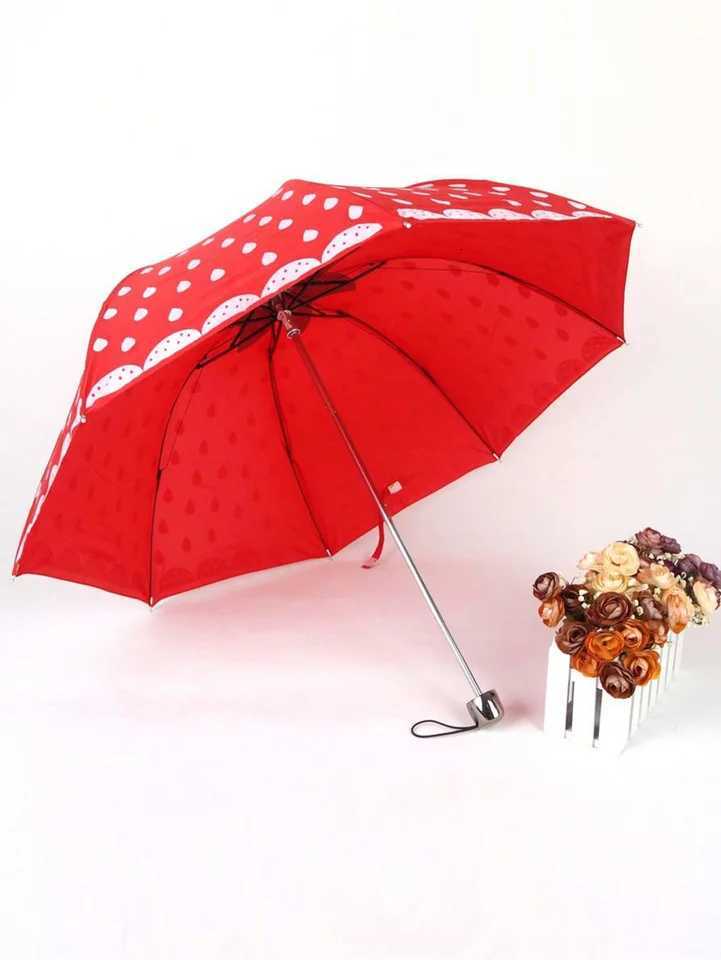 Cute Strawberry Pattern Folding Umbrella with High Density Waterproof Fabric Travel UmbrellaM251122