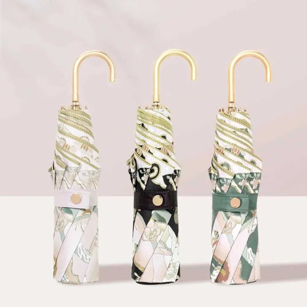 Folding Umbrella with Curved Handle High-end Beautiful Suitable for Both Sunny and Rain Use Sun Protection Womens Sun UmbrellaM251122