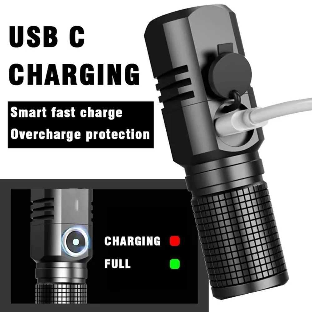 Super Bright XHP50 Mini LED Flashlight USB Rechargeable Zoom Aluminum Alloy Tactical Flashlight for Outdoor Camping Fishing C251122