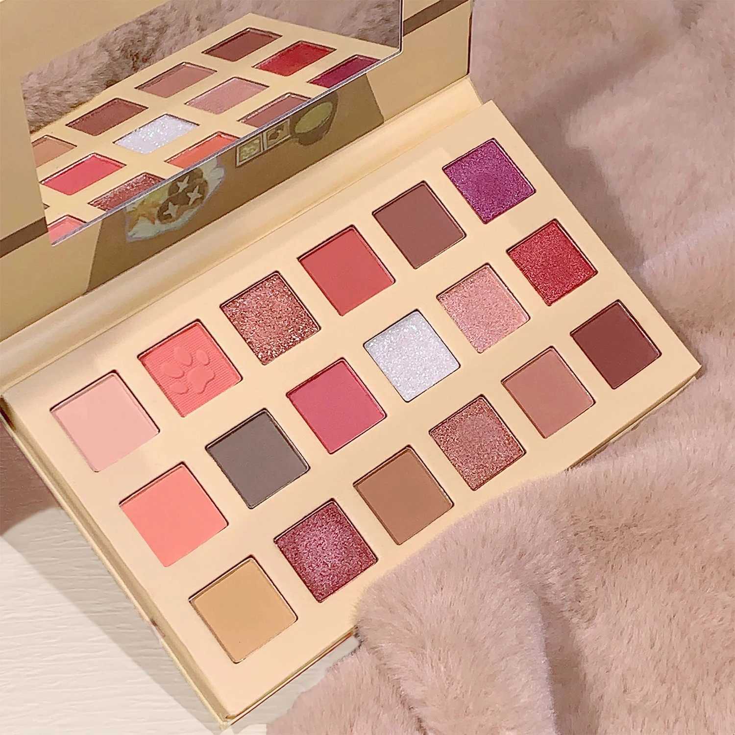 18 Color Cat Eyeshadow Palette ins pearlescent matte affordable eyeshadow palette for students is suitable for newbiesT251122