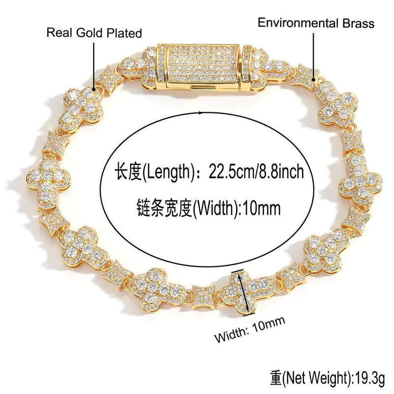 Hip-Hop Rapper Punk Style Bracelet Necklace Set 10mm Iced hip-hop moissanite Round Cross Pave Star Chain