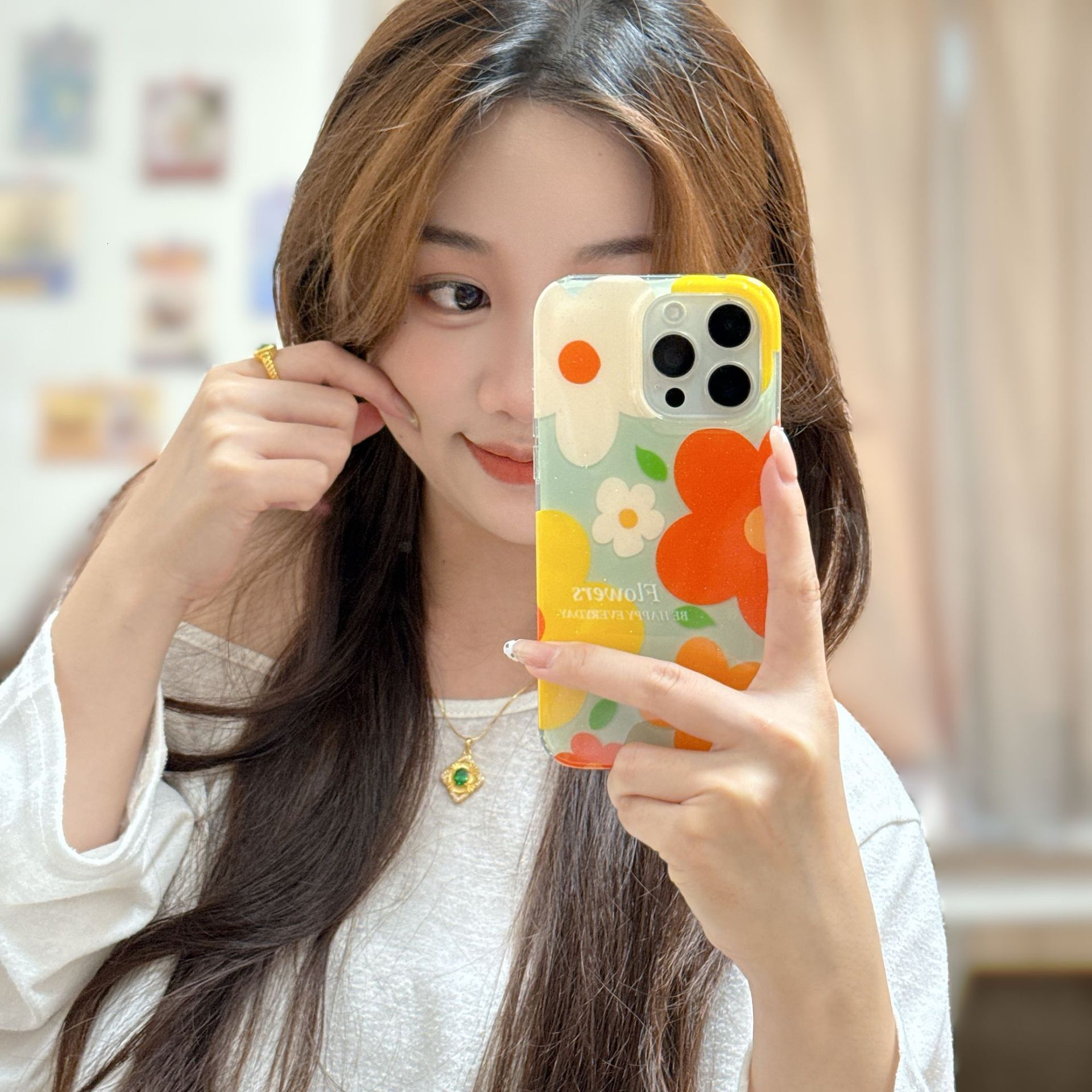 ins Oil Painting Colorful Flowers Phone Case Compatible with iPhone 16/15 Pro Max Glitter Shockproof Protective Case