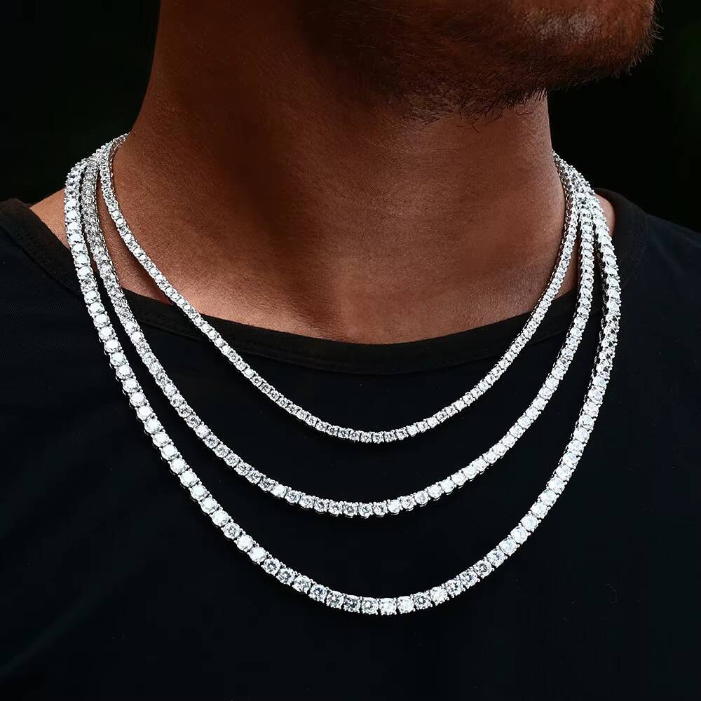 Fine Jewelry Hip Hop 925 Sterling Silver VVS Moissanite Diamond Cluster Iced Out Tennis Chain Bracelet Necklace for Men Women
