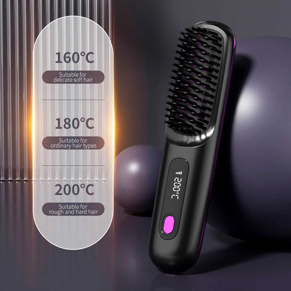 USB Ceramic Heating Straight Hair Comb Electric Wireless Portable Negative Ion Styling Tool Rechargeable Straightening CombT251122