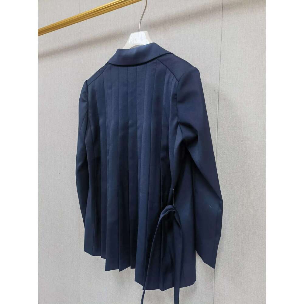 Belt Waist Dark Blue Commuter Back Press Pleated One Buckle French Niche 2025 Spring Suit Office Outfits Women