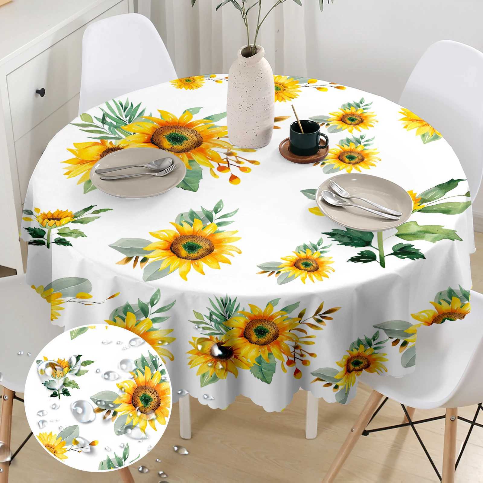 1 Piece Sunflower Floral Print Tablecloth 4 SelfAdhesiveS tickersE mbossedE dgesS uitablef orH omeK itchenL ivingR oomD iningT ableB alconyC offeeT C2