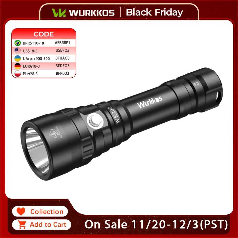 Wurkkos WK20S Powerful Diving Flashlight IPX8 Waterproof Scuba Dive Light Rechargeable Max 2000 Lumen SST40 HD LED 4 Modes C251122