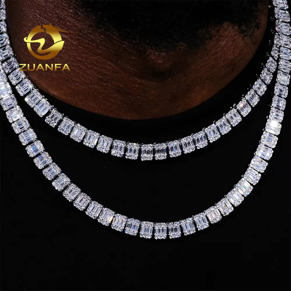 Iced Out Hip Hop Cuban Link Chains Custom Jewelry Real 925 Sterling Silver VVS Baguette Moissanite Diamond Cuban Chain