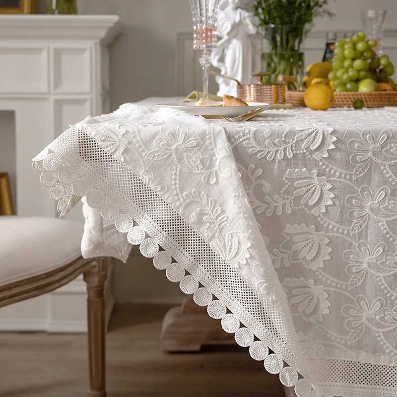 Luxury Lace Tablecloth For Living Room Bedroom Cover Table Party Table Cloth American White Embroider Table Decoration C2511227