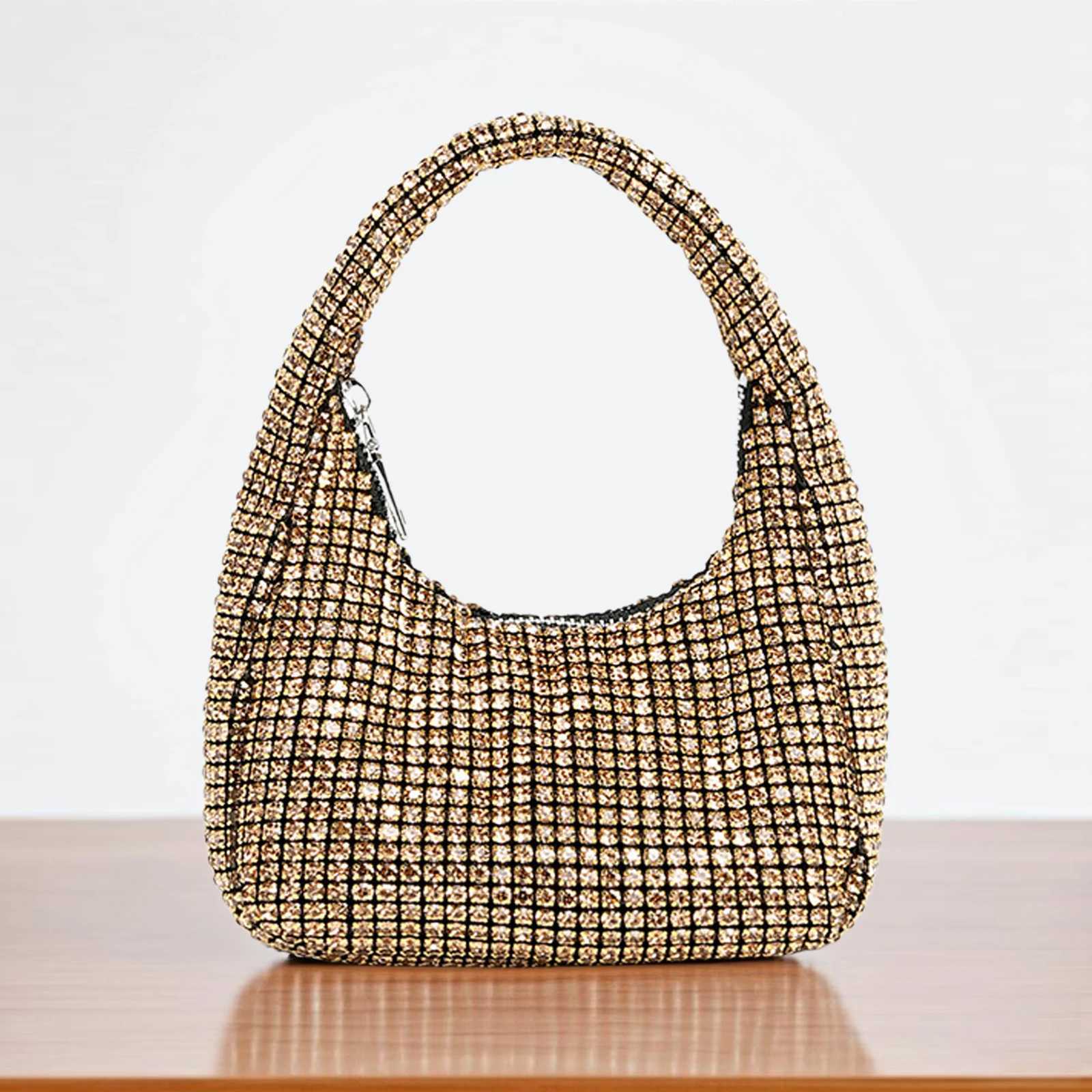 Rhinestone Evening Bags Women Solid Black Silver Evening Party Underarm Handbag for women K251121