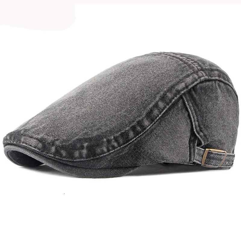 HT3301 Spring Autumn Mens Beret Retro Denim Beret Artist Beret Adjustable Flat Hat Mens Beret 250420