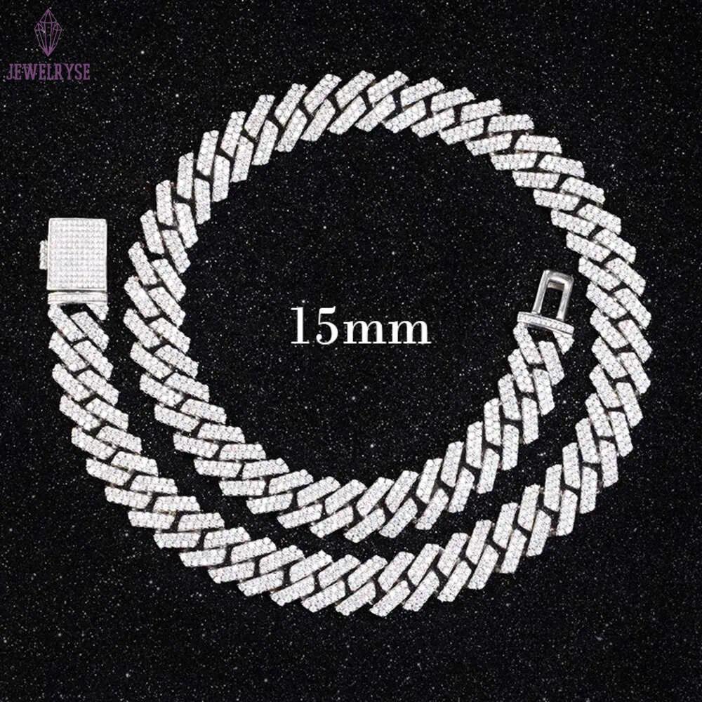 designer necklace moissanite chain silver necklace hip hop jewelry 15mm wide 2rows cuban link chains vvs moissanite white gold plated sterling sier cu