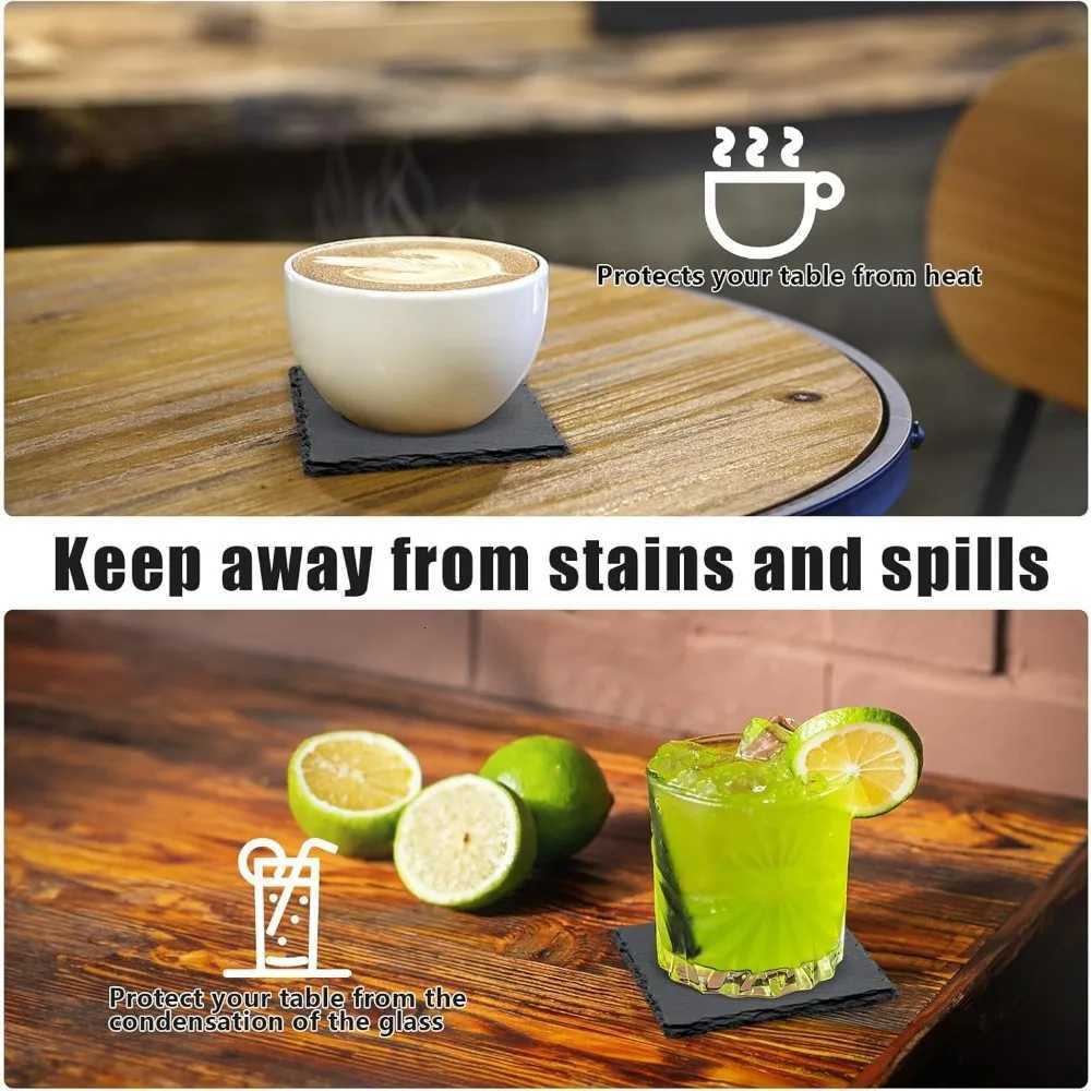 4 Inch Black Slate Stone Coasters Bulk Cup Coaster Laser Engraving Blanks with Anti-Scratch Bottom for Drink Coffee Bar Kitchen C251122