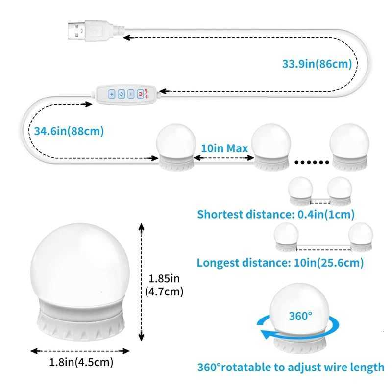 AS94-LED Vanity Mirror Lights With 14 Dimmable Bulbs10 Brightness Levels AdjustableFor Makeup Desk Bathroom Dressing Room M251122