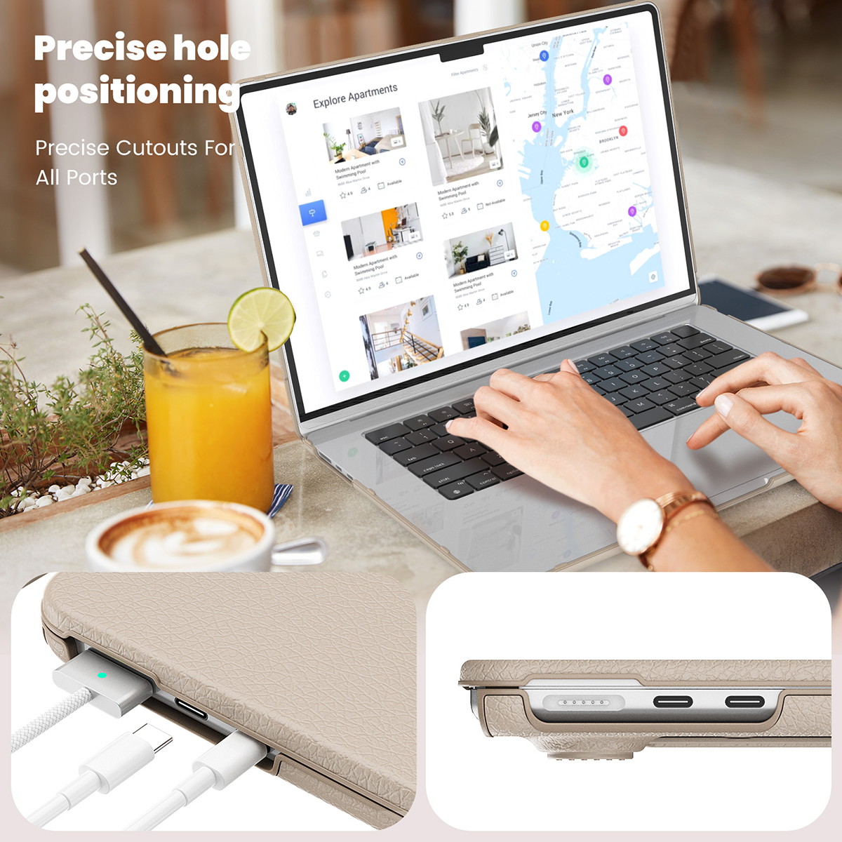 Business Laptop Case For MacBook Air 15 15.3 inch 2025 M4 A3241 M2 A2941 M3 A3114 PU leather Anti-Scratching Shockproof Protective Cover With Foldable