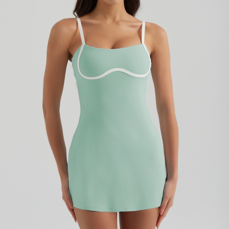 Stripe Color-blocking Sexy Sling Yoga Tennis Skirt Light And Breathable Outdoor Golf Sports Anti Wardrobe Malfunction Sports Dress