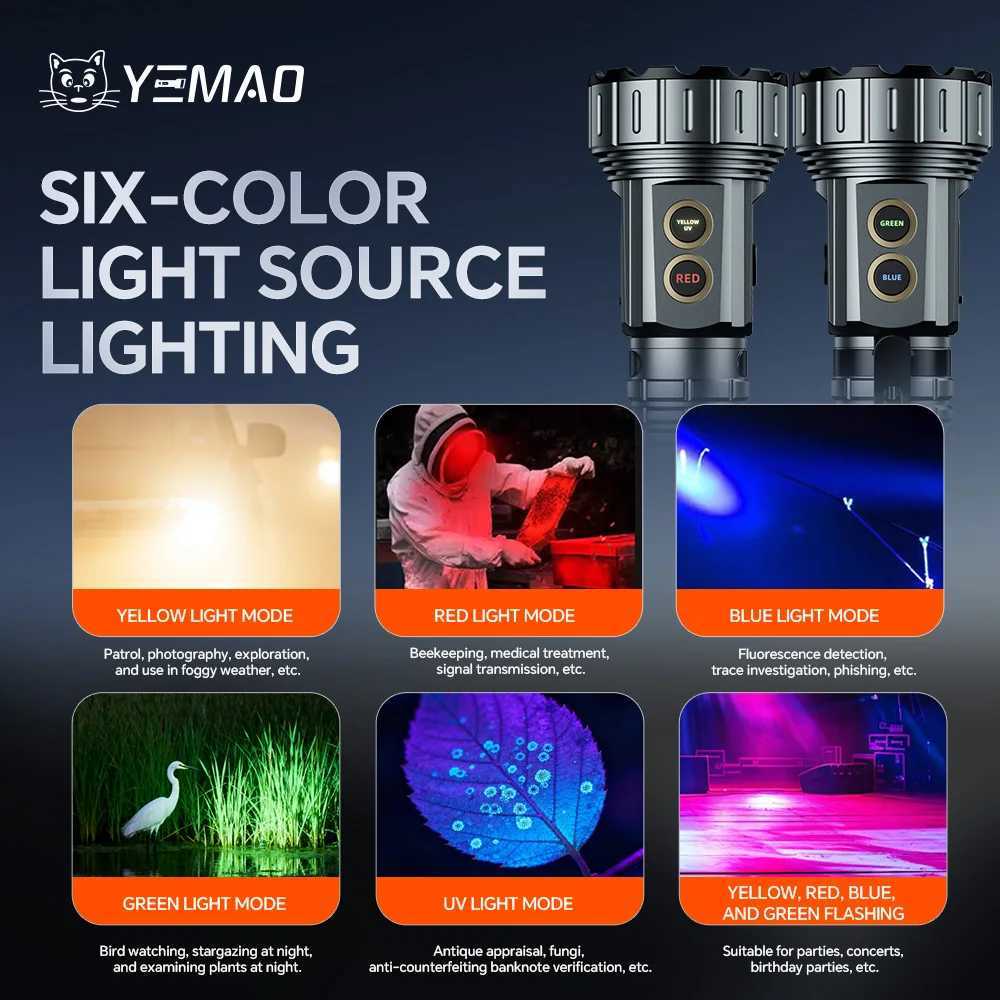 YM-F996 Six-Color Light Source 2000LM Handheld Flashlights with Clip Magnetic Rechargeable Torch For Outdoor Camping UV Light C251122