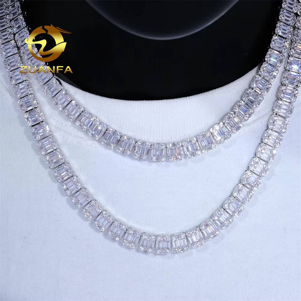 Iced Out Hip Hop Cuban Link Chains Custom Jewelry Real 925 Sterling Silver VVS Baguette Moissanite Diamond Cuban Chain