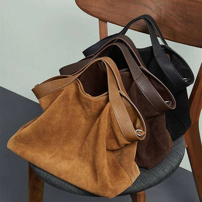 Toptrends Suede Genuine Leather Tote Handbags For Women 2025 Luxury Designer Matte Hobo Shopper Ladies Shoulder Crossbody Bags