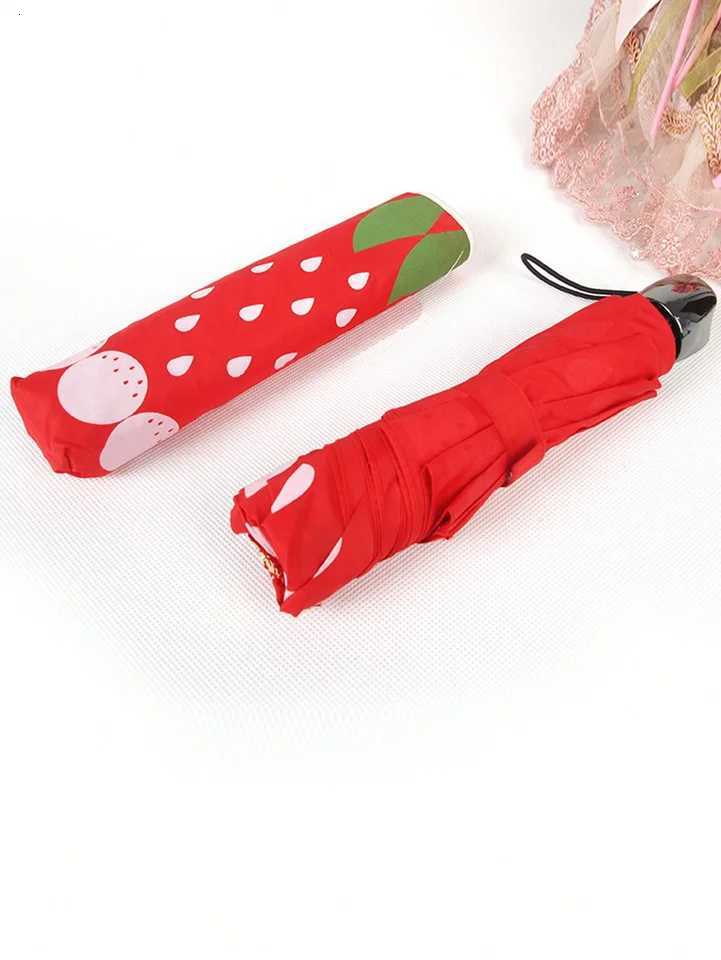 Cute Strawberry Pattern Folding Umbrella with High Density Waterproof Fabric Travel UmbrellaM251122