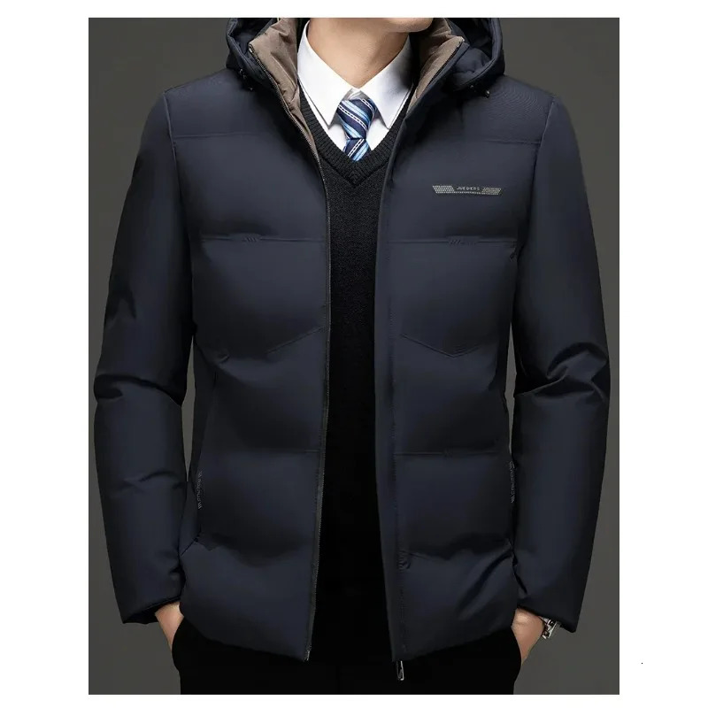 Mens Down Jacket Autumn Winter Solid Color Windproof Warm Thickened Casual Business Hooded Coat Men Simple padded Clothing 251110