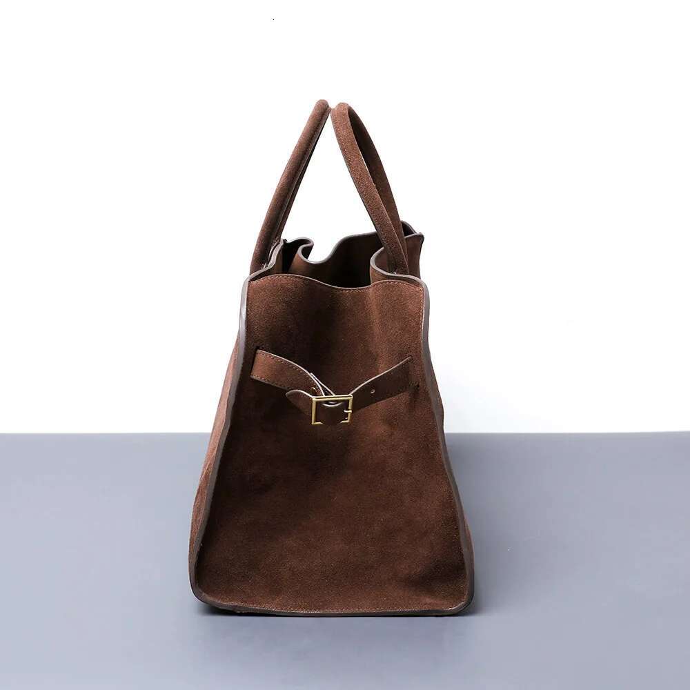 2025 Fall Vintage Leather Tote Women's Genuine Cowhide Suede Large Capacity Commuter Shoulder Bag With Multi-Pocket