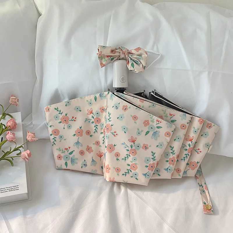 Automatic Manual Sun Umbrella for Both Sunny and Rainy Use Small Floral Black Glue Sun Protection Umbrella Compact and PortableM251122