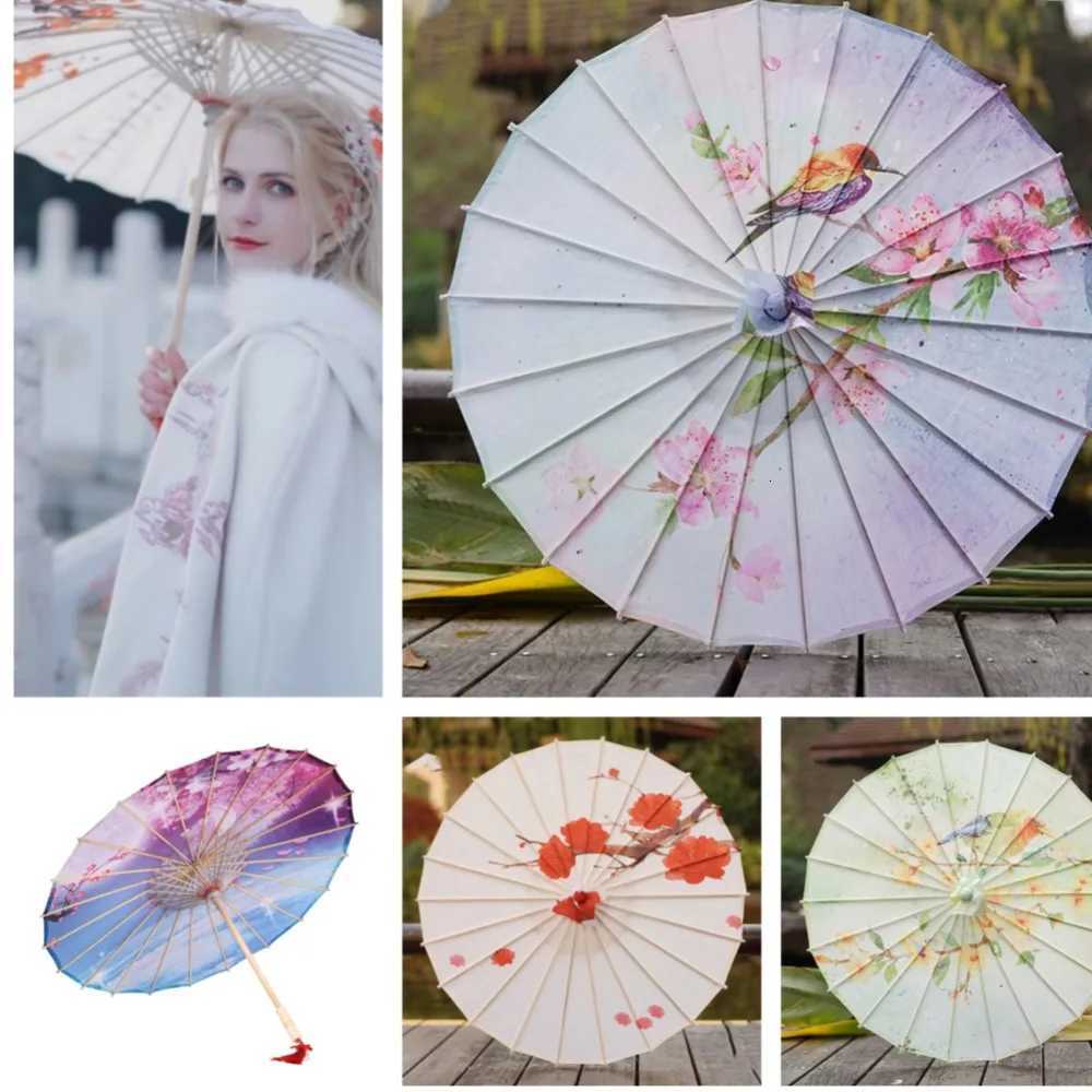 Aprilis Oil Paper Cloth Umbrella Chinese Style Dance Performance Long Handle Umbrella Ceiling Decoration Silk Craft ParasolM251122