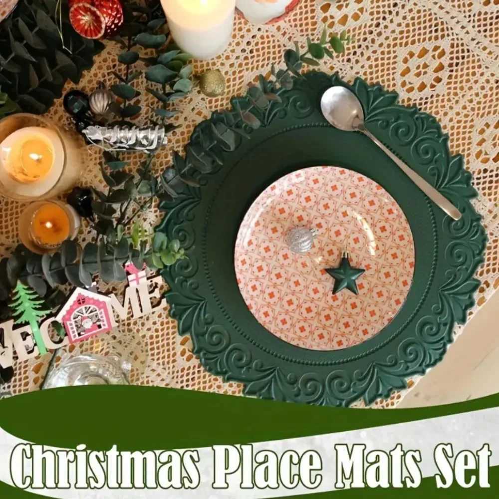 1/4/6PCS Green Christmas Placemats Shaped Faux Leather Table Mats Pad Kitchen Accessories Outdoor Indoor Round Place Mat Nordic C251122
