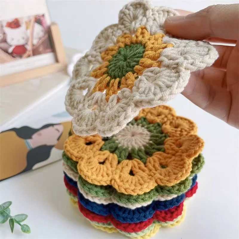 Flower Crochet Coasters Handmade Cute Coasters Knitted Drink Coaster Coffee Cup Mat Home Office Desktop Decoration Creative Gift C251122